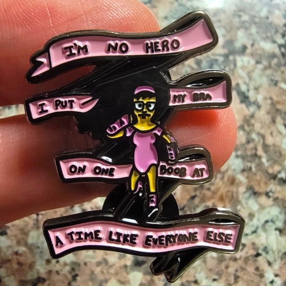 Large Tina Belcher I'm No Hero... Quirky Bob's Burgers Enamel Pin - Picture 2 of 5